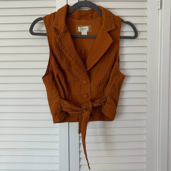 Anthropologie Maeve vest burnt orange 6 tie waist button front waistcoat - Picture 1 of 8